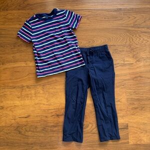 Janie and Jack Boys Outfit Bundle | Size 4T | Striped Tee + Navy Quick-Dry Pants